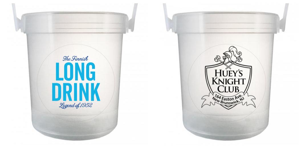 32 oz Plastic Rum Buckets with Custom Sticker