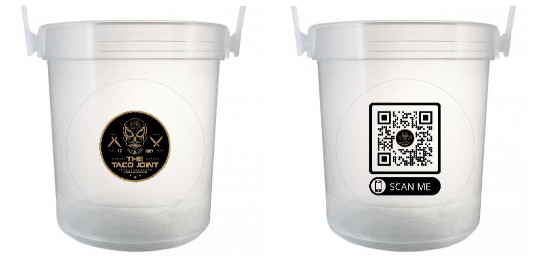 32 oz Plastic Rum Buckets with Custom Sticker