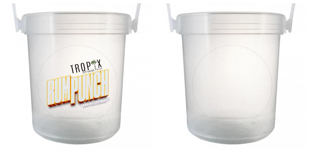 32 oz Plastic Rum Buckets with Custom Sticker