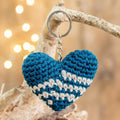 Turquoise and Ivory Acrylic Crocheted Heart Key Chain - Blue Antigua Heart