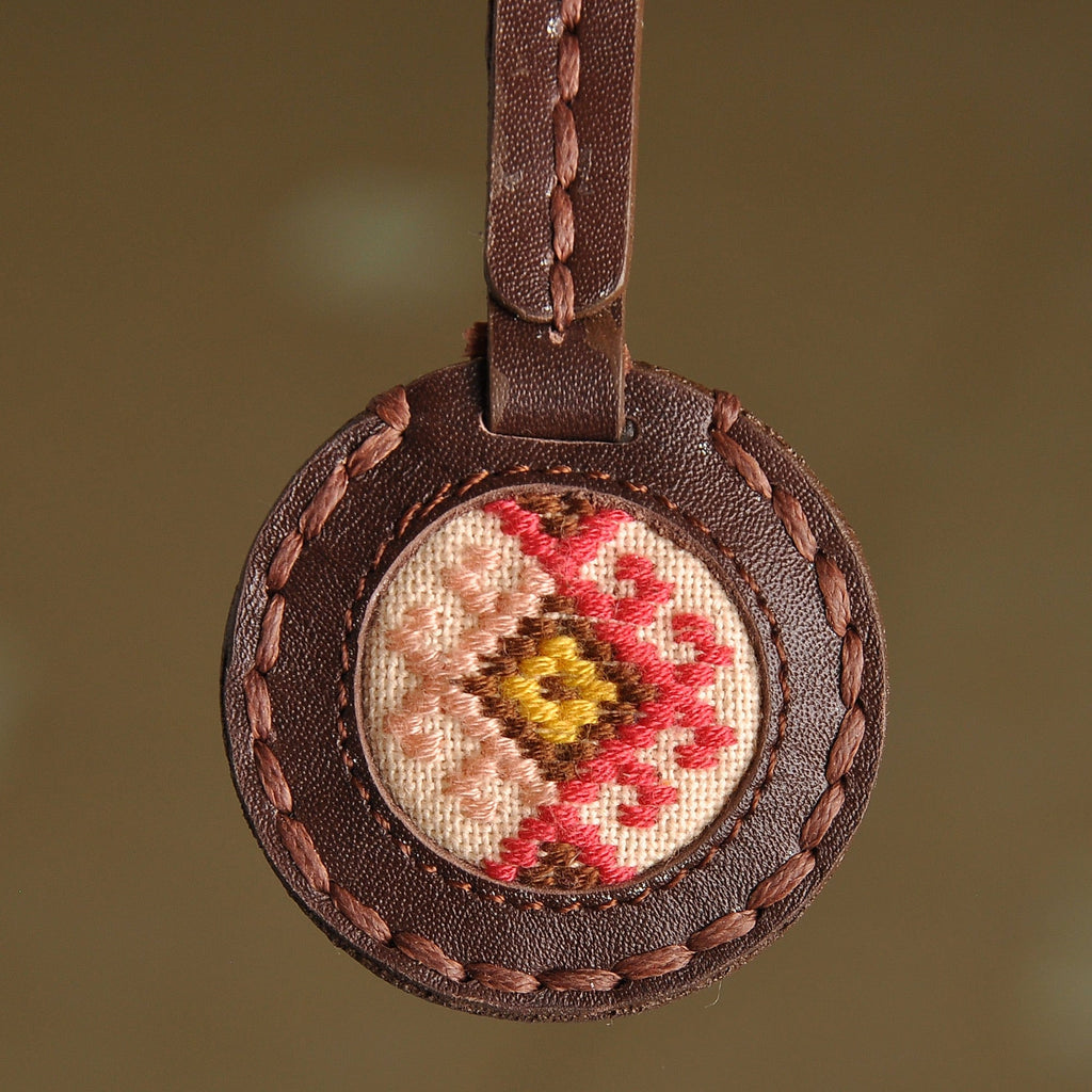 Handcrafted Brown Leather Keychain with Svaz Textile - Svaz Armenia