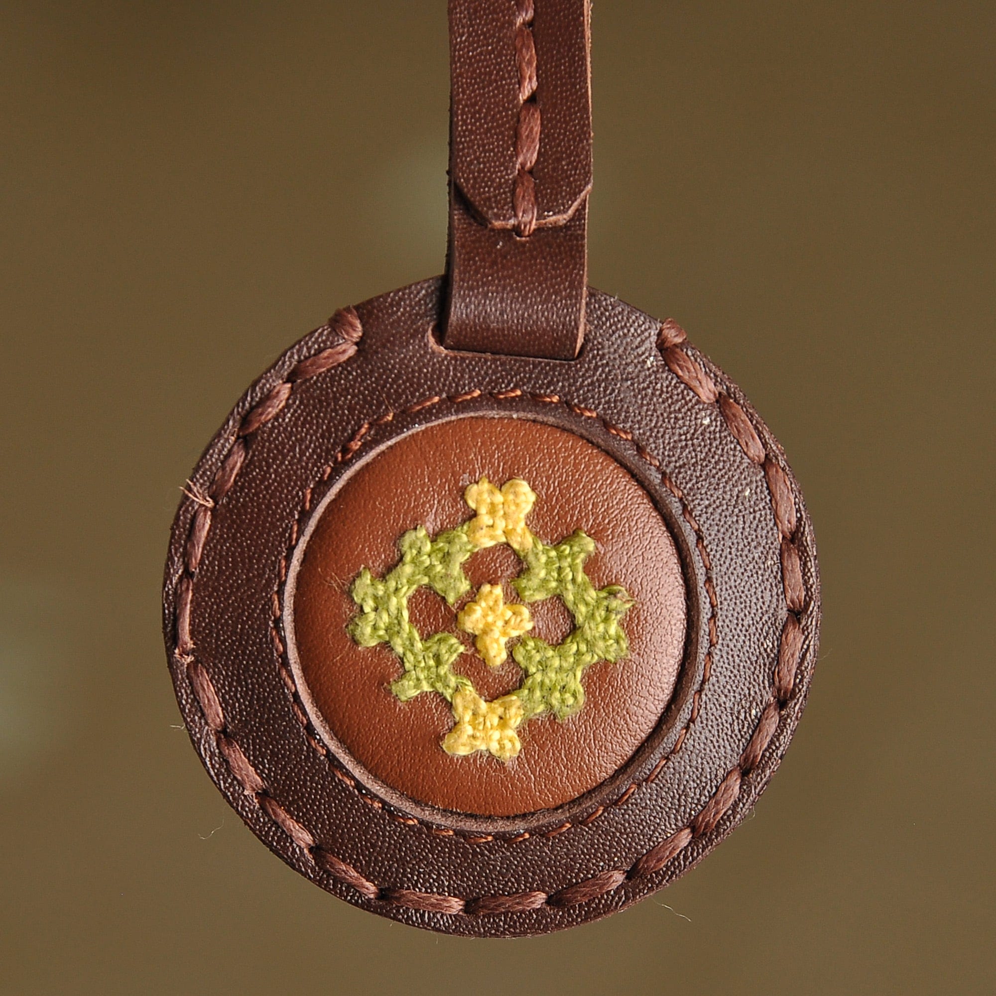 Handcrafted Brown Leather Keychain with Marash Textile - Marash Armenia