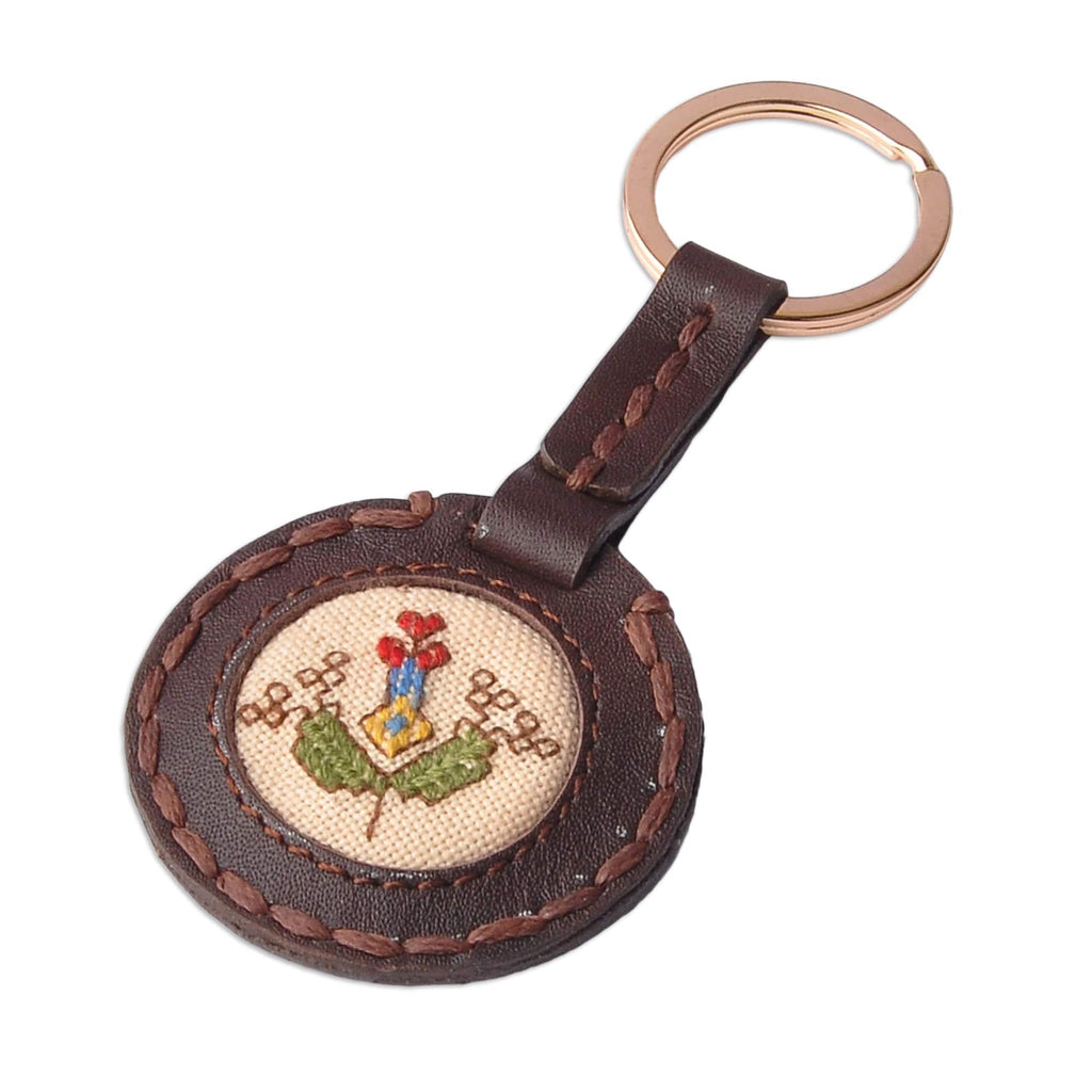 Handcrafted Brown Leather Keychain with Van Textile - Van Armenia