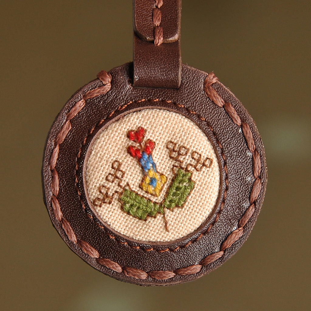 Handcrafted Brown Leather Keychain with Van Textile - Van Armenia