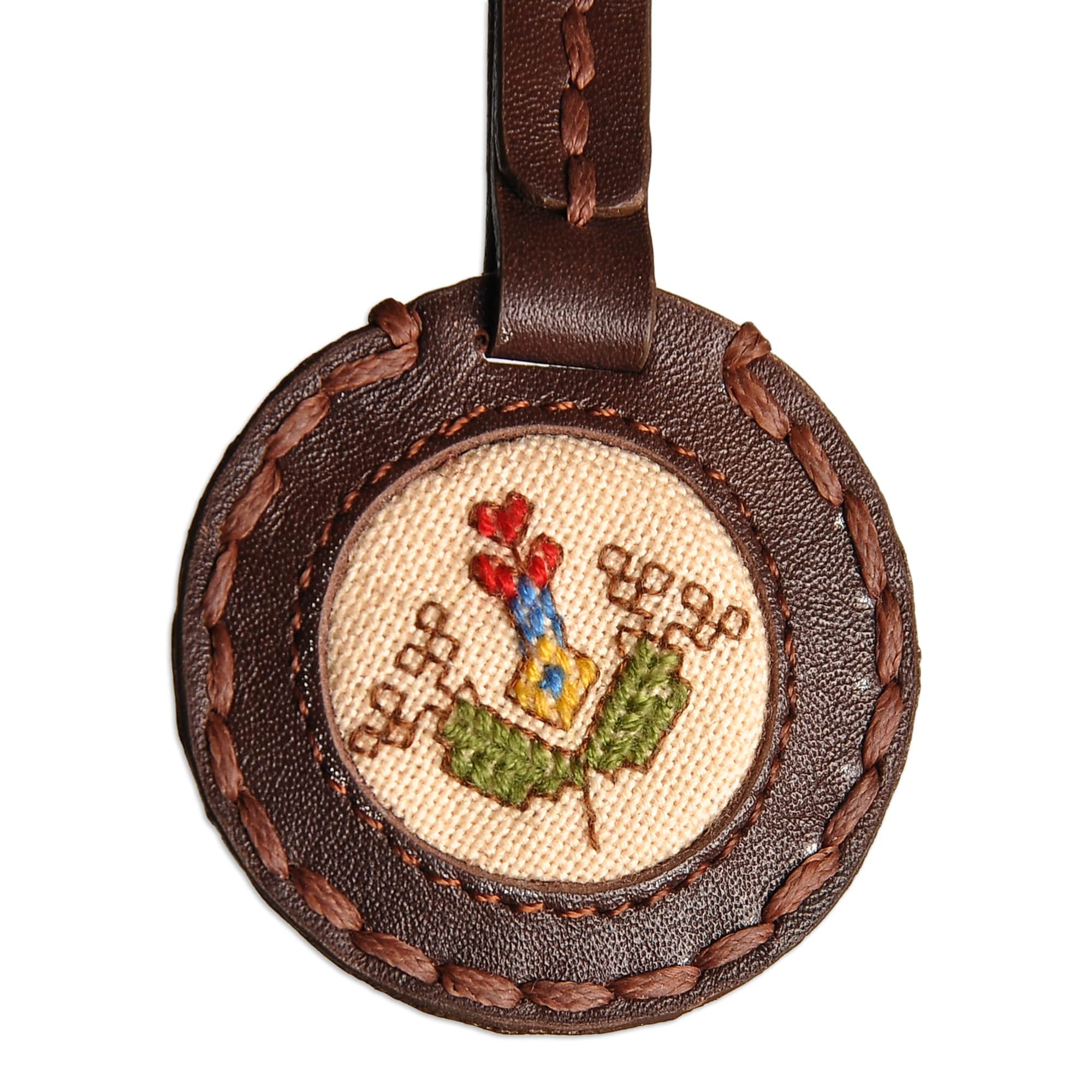 Handcrafted Brown Leather Keychain with Van Textile - Van Armenia