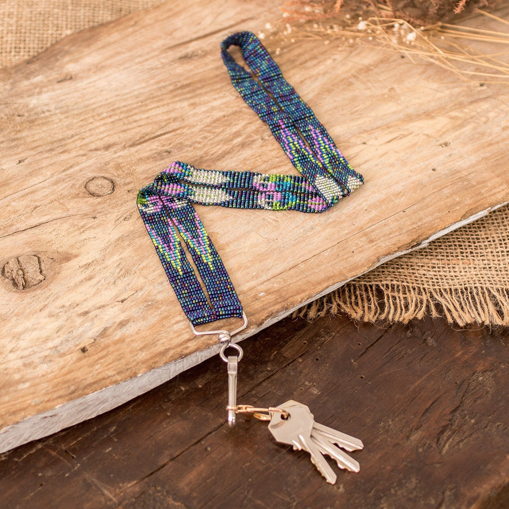 Guatemalan Handmade Blue Beaded Neck Lanyard Keychain Holder - Handy and Charming