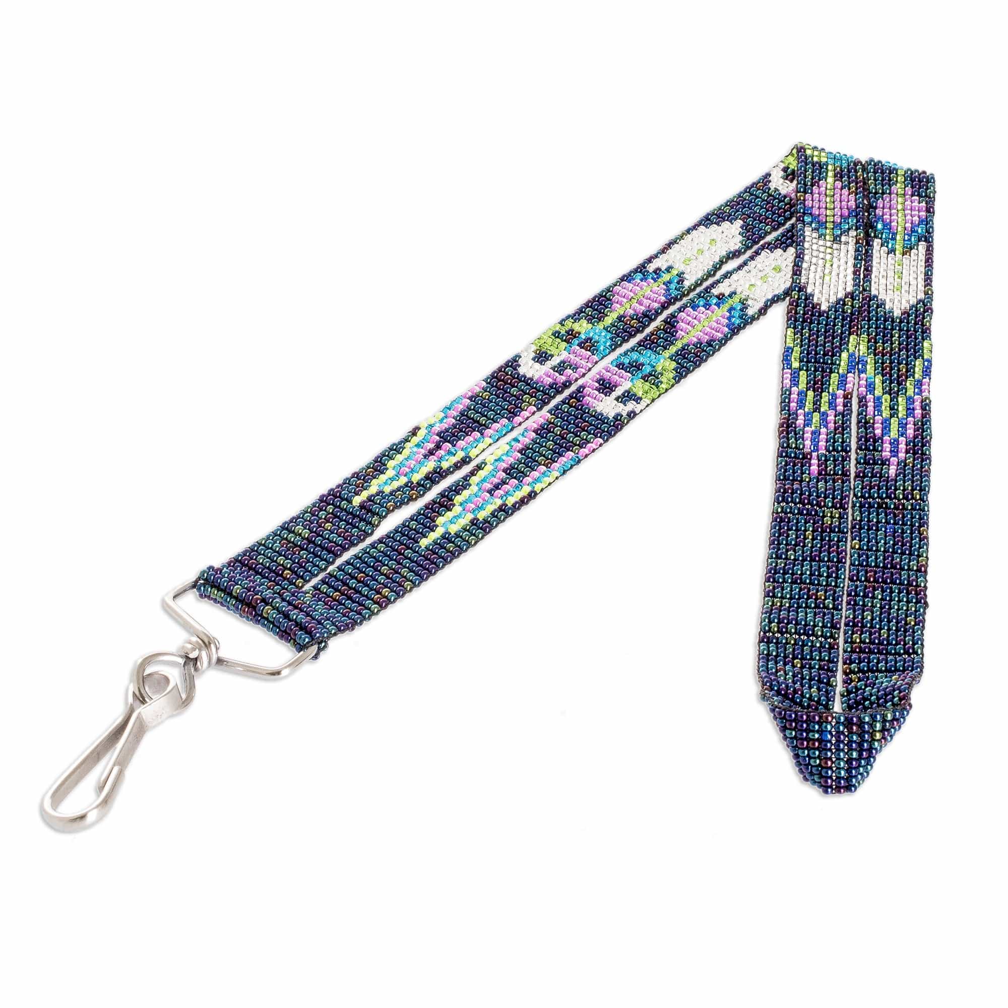 Guatemalan Handmade Blue Beaded Neck Lanyard Keychain Holder - Handy and Charming