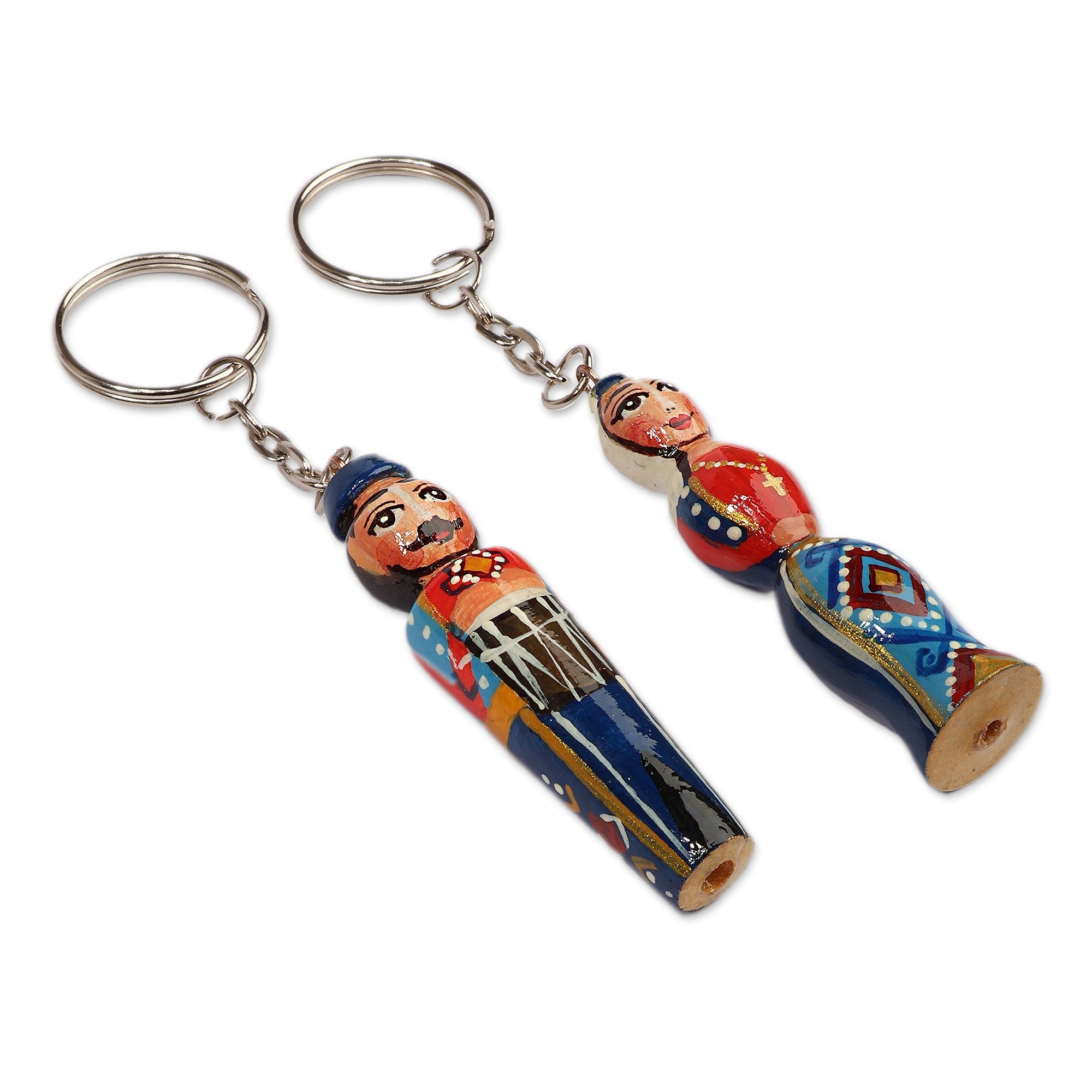 Hand-Carved 2-Piece Blue Taraz Couple Beechwood Keychain Set - Blue Taraz