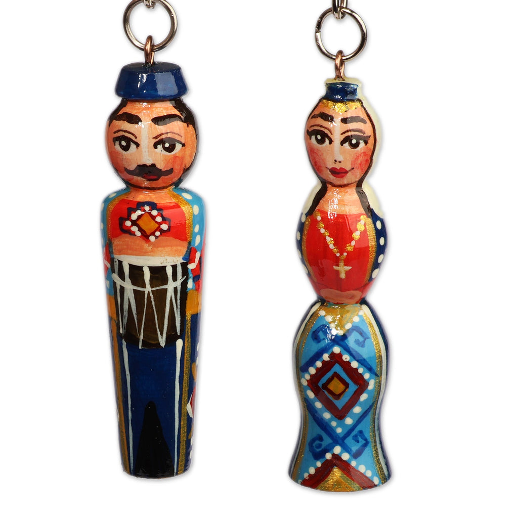 Hand-Carved 2-Piece Blue Taraz Couple Beechwood Keychain Set - Blue Taraz