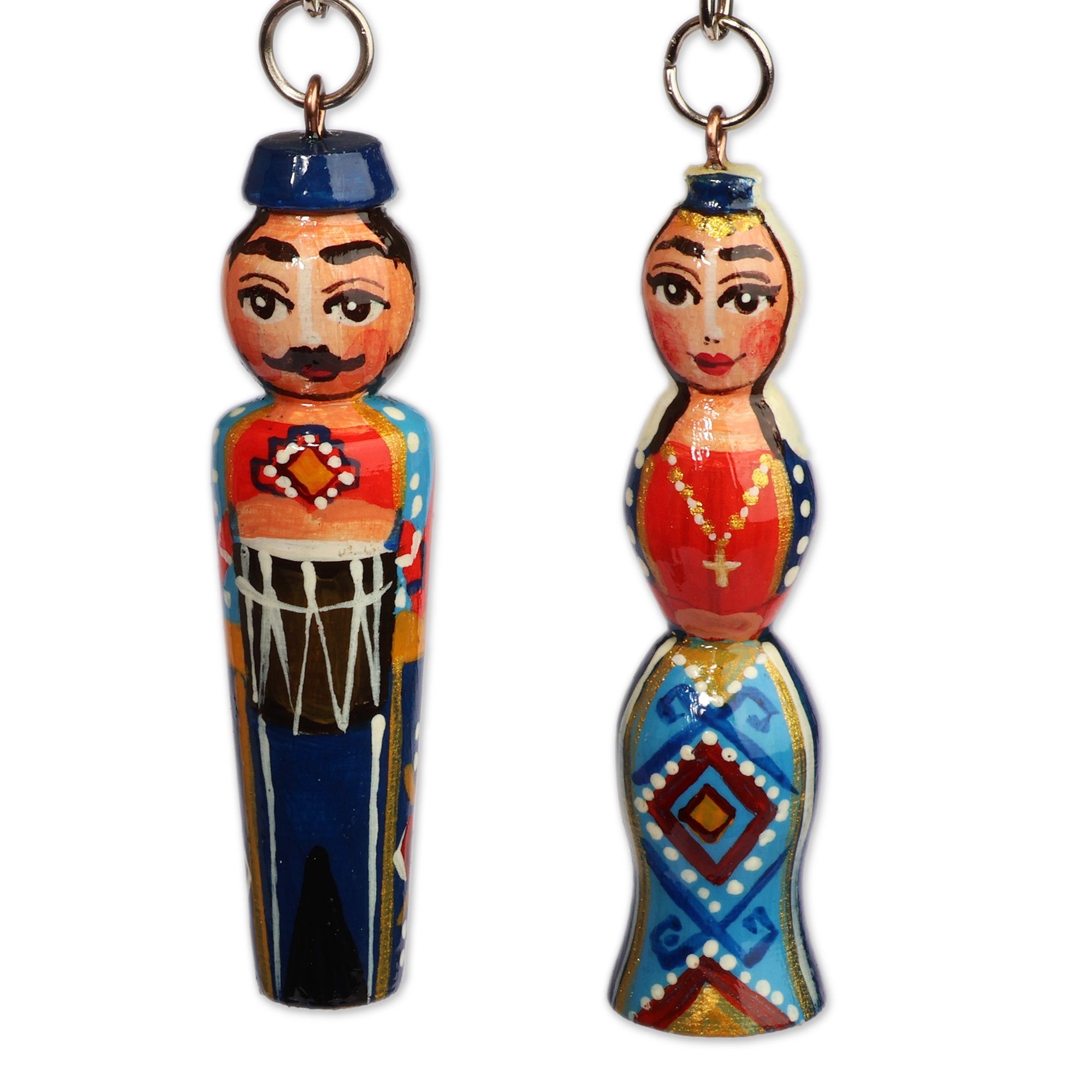 Hand-Carved 2-Piece Blue Taraz Couple Beechwood Keychain Set - Blue Taraz