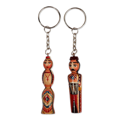 2-Piece Red and Beige Taraz Couple Beechwood Keychain Set - Romantic Taraz