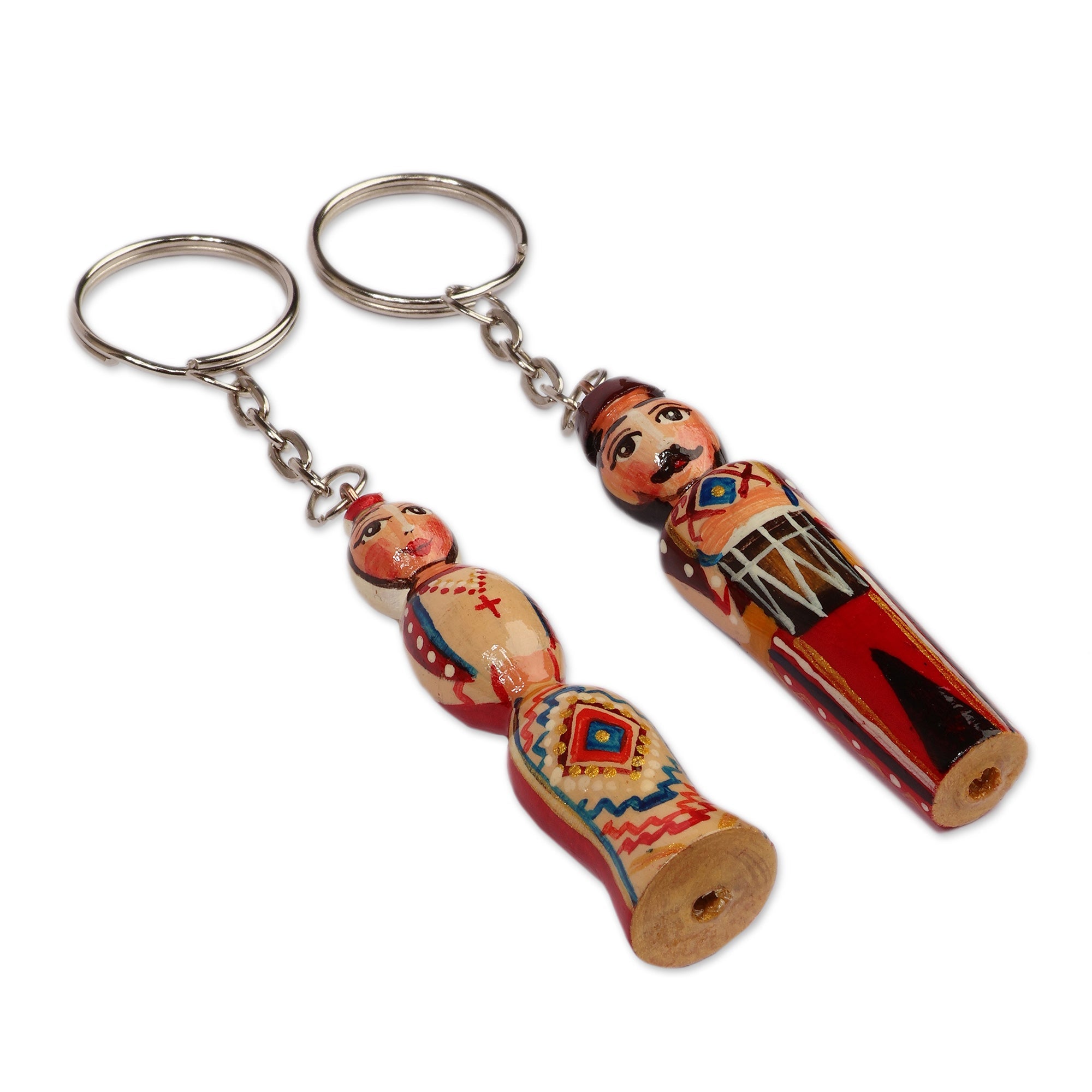2-Piece Red and Beige Taraz Couple Beechwood Keychain Set - Romantic Taraz