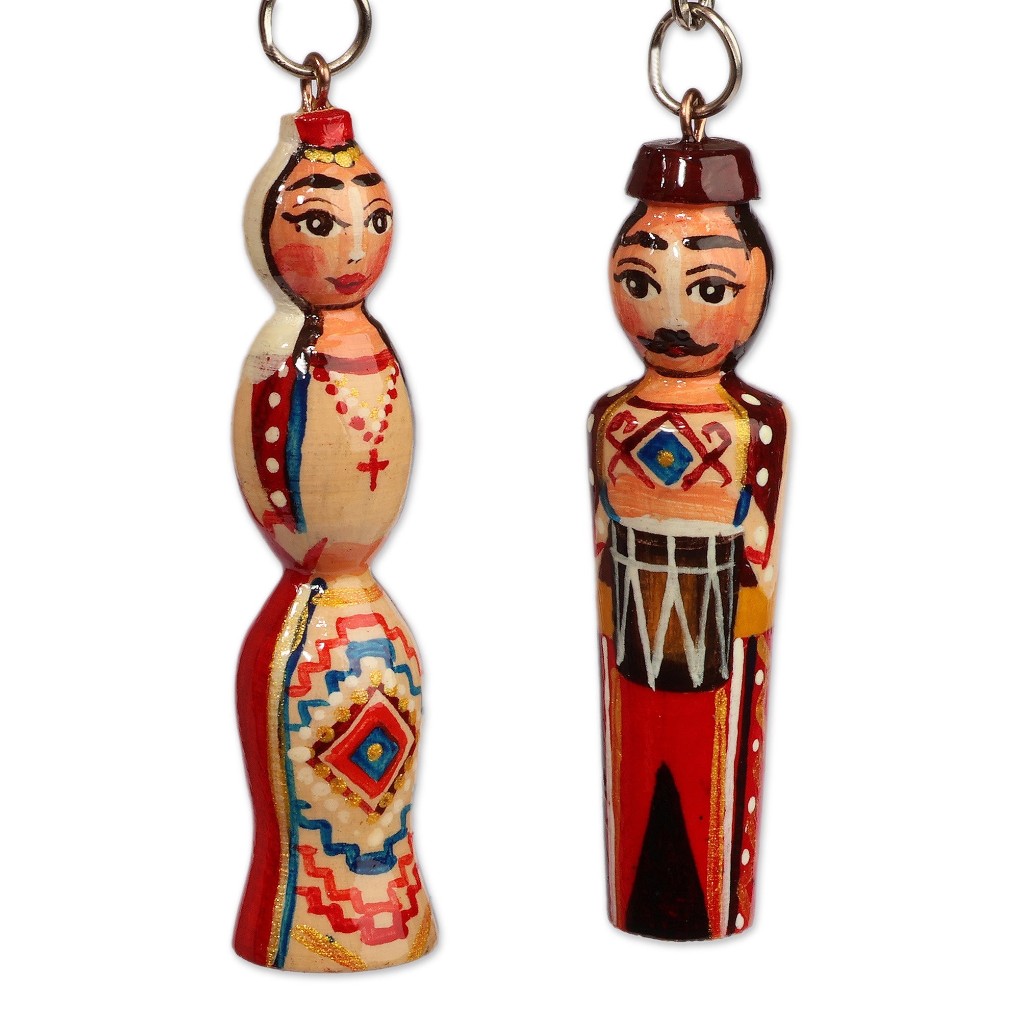 2-Piece Red and Beige Taraz Couple Beechwood Keychain Set - Romantic Taraz