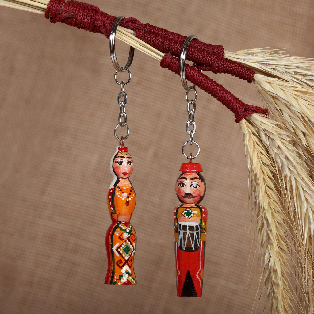 Set of 2 Orange and Red Taraz Couple Beechwood Keychains - Flaming Taraz