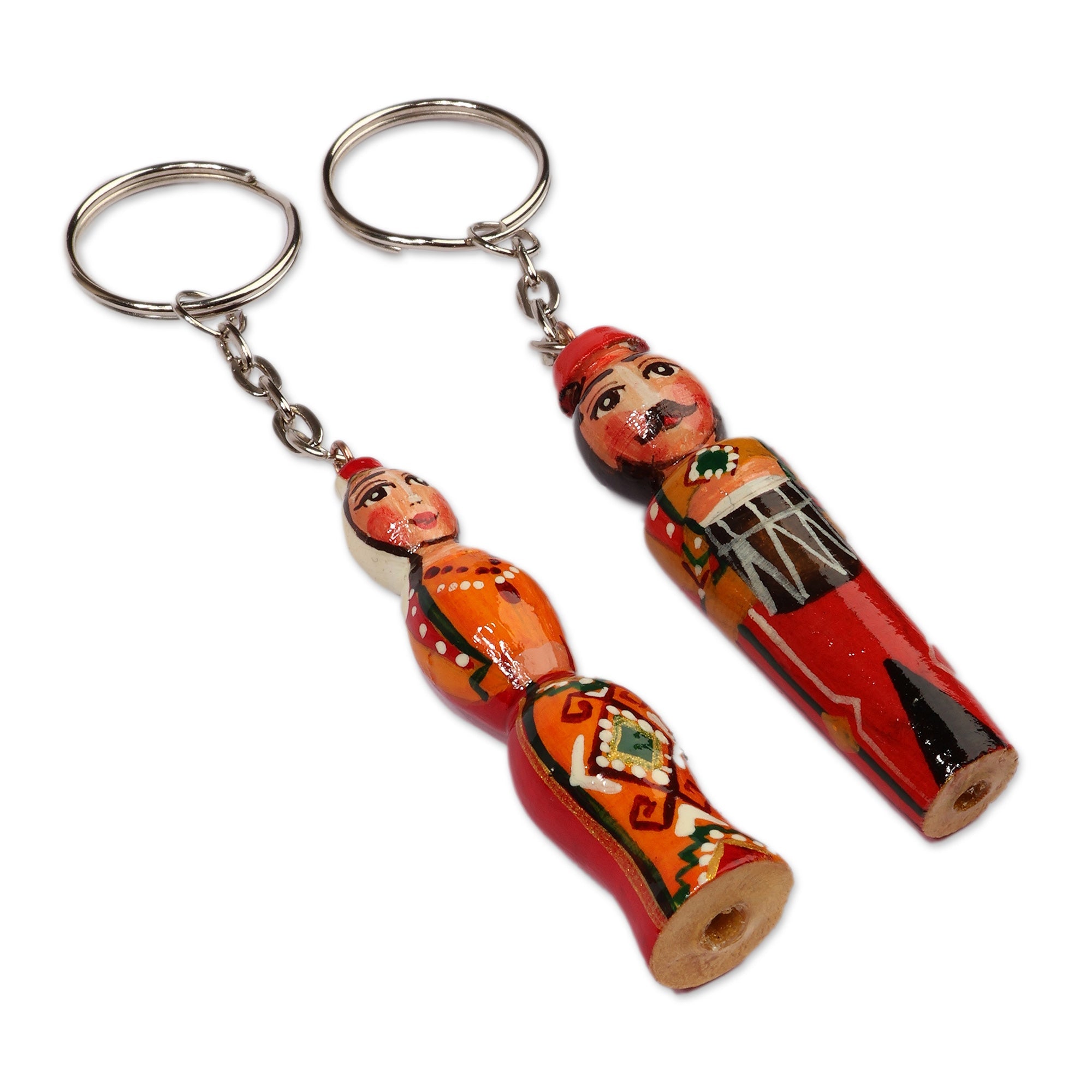 Set of 2 Orange and Red Taraz Couple Beechwood Keychains - Flaming Taraz