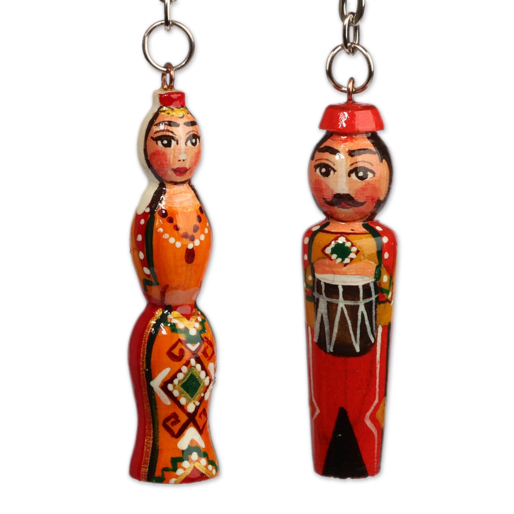 Set of 2 Orange and Red Taraz Couple Beechwood Keychains - Flaming Taraz
