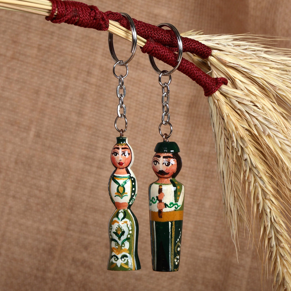 Handmade 2-Piece Green Taraz Couple Beechwood Keychain Set - Green Taraz