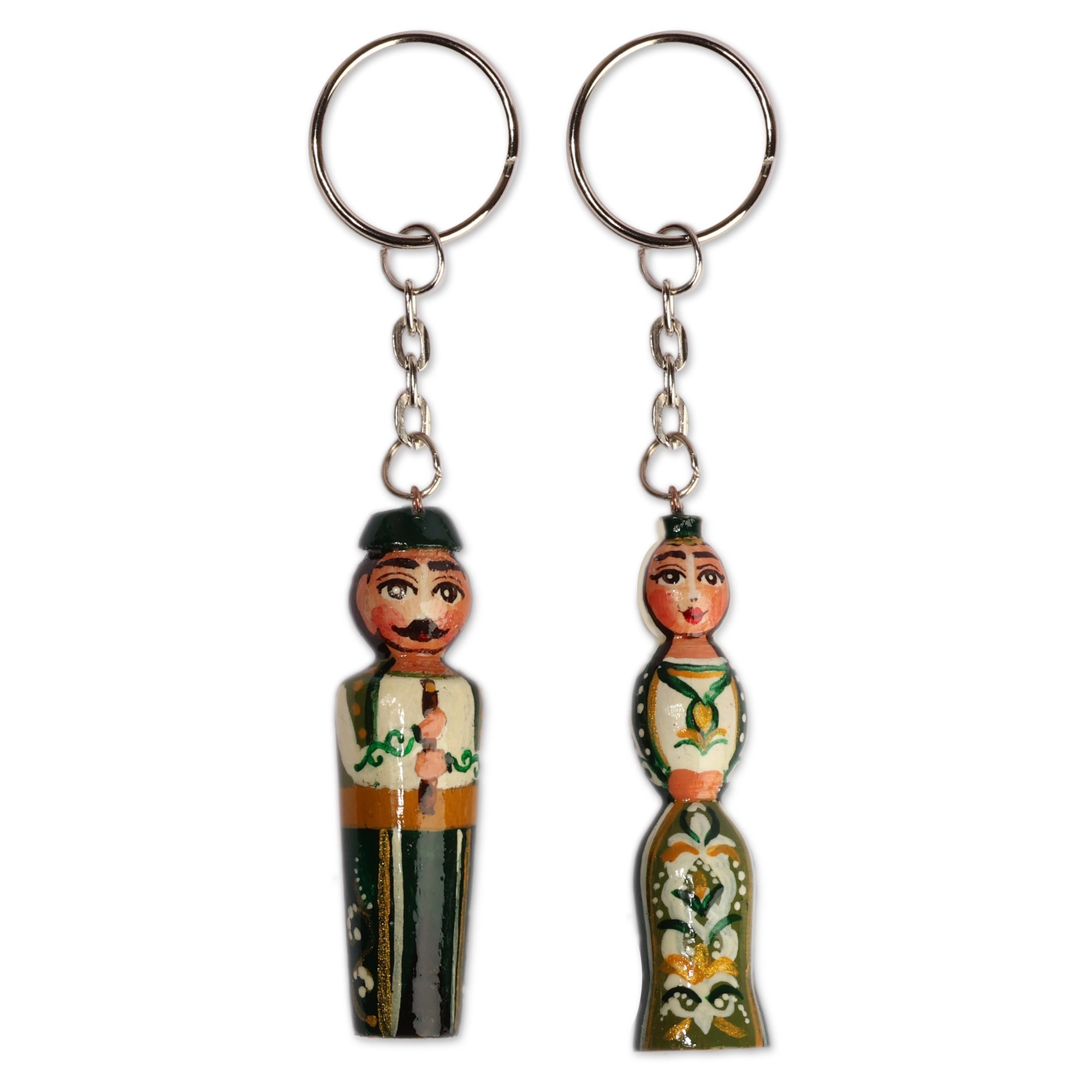 Handmade 2-Piece Green Taraz Couple Beechwood Keychain Set - Green Taraz