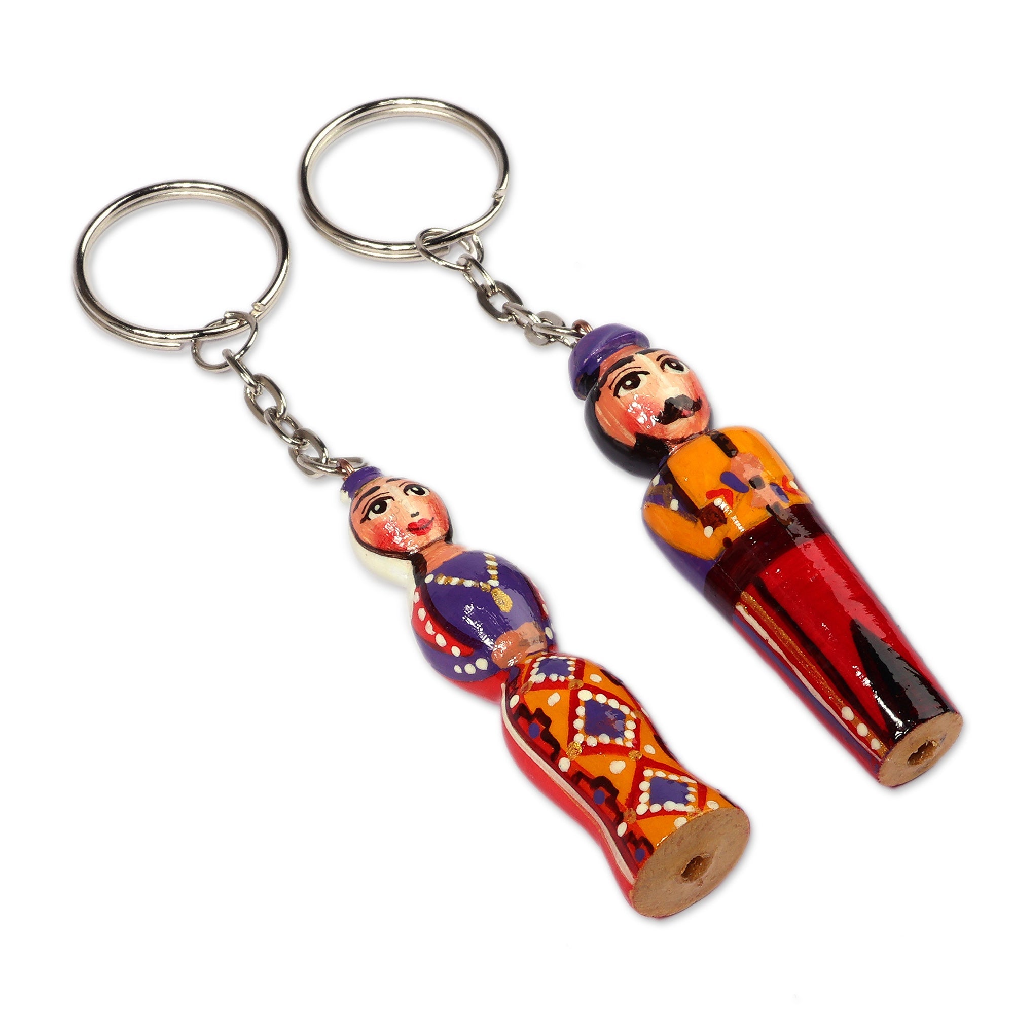 Glazed 2-Piece Yellow and Red Taraz Couple Wood Keychain Set - Festive Taraz