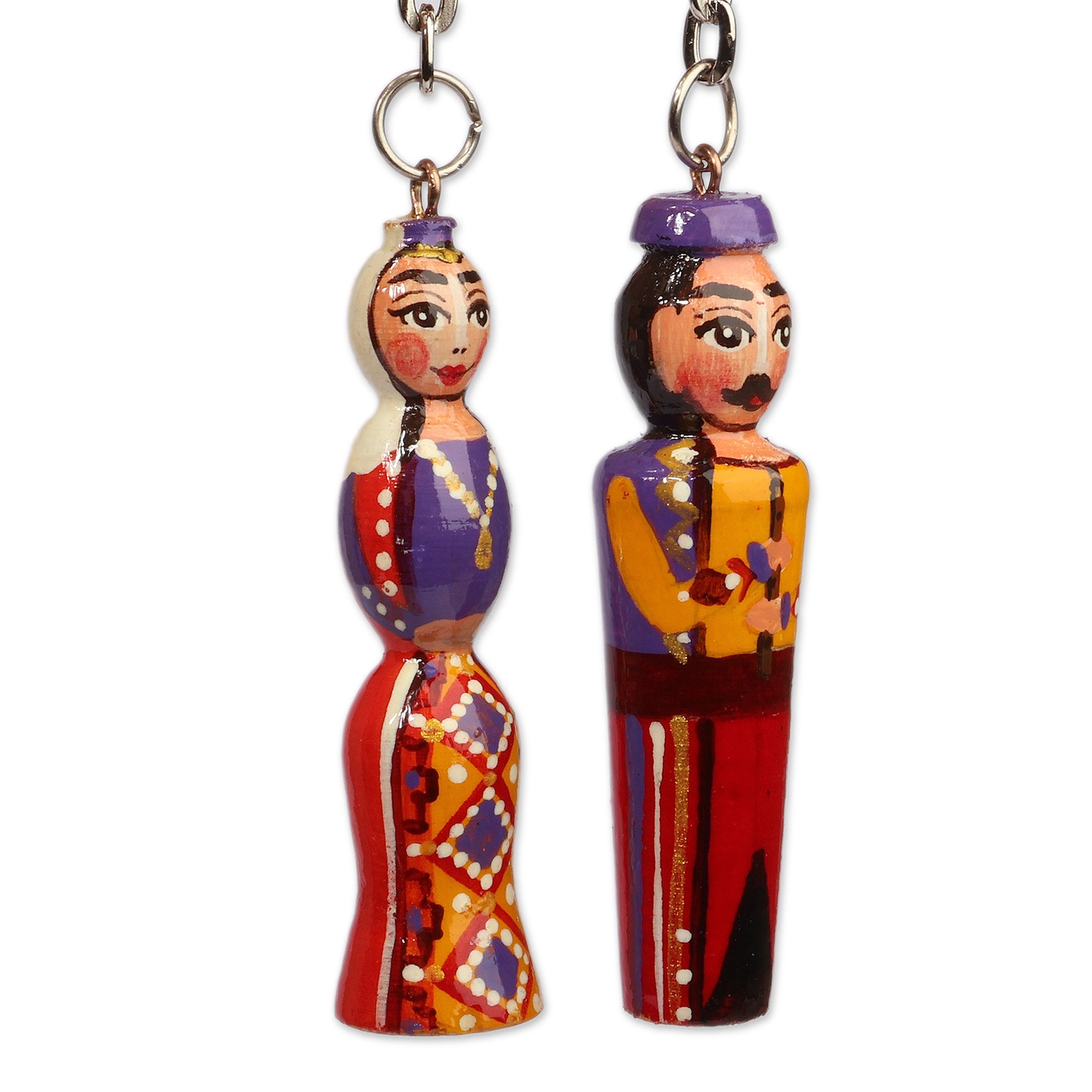 Glazed 2-Piece Yellow and Red Taraz Couple Wood Keychain Set - Festive Taraz