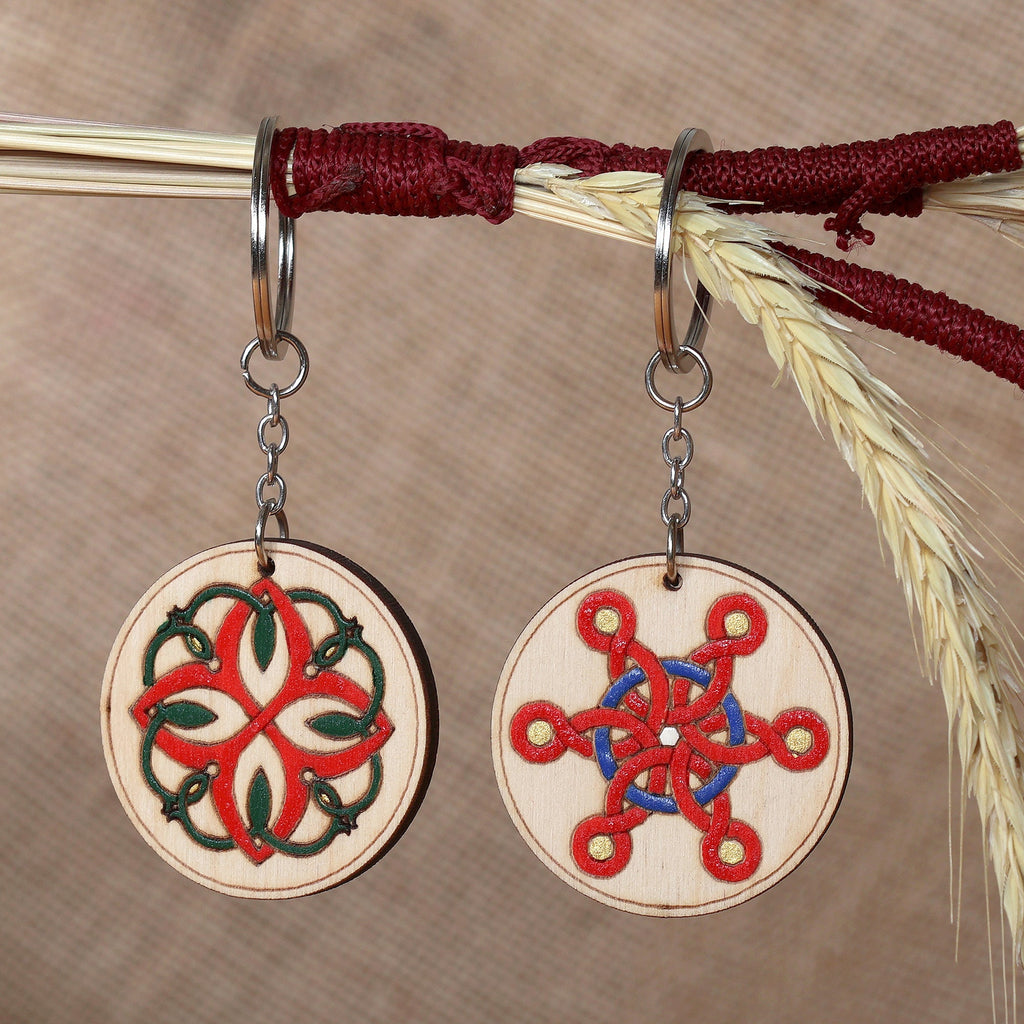 Hand-Painted Traditional Armenian 2-Piece Wood Keychain Set - Sigil of Heritage