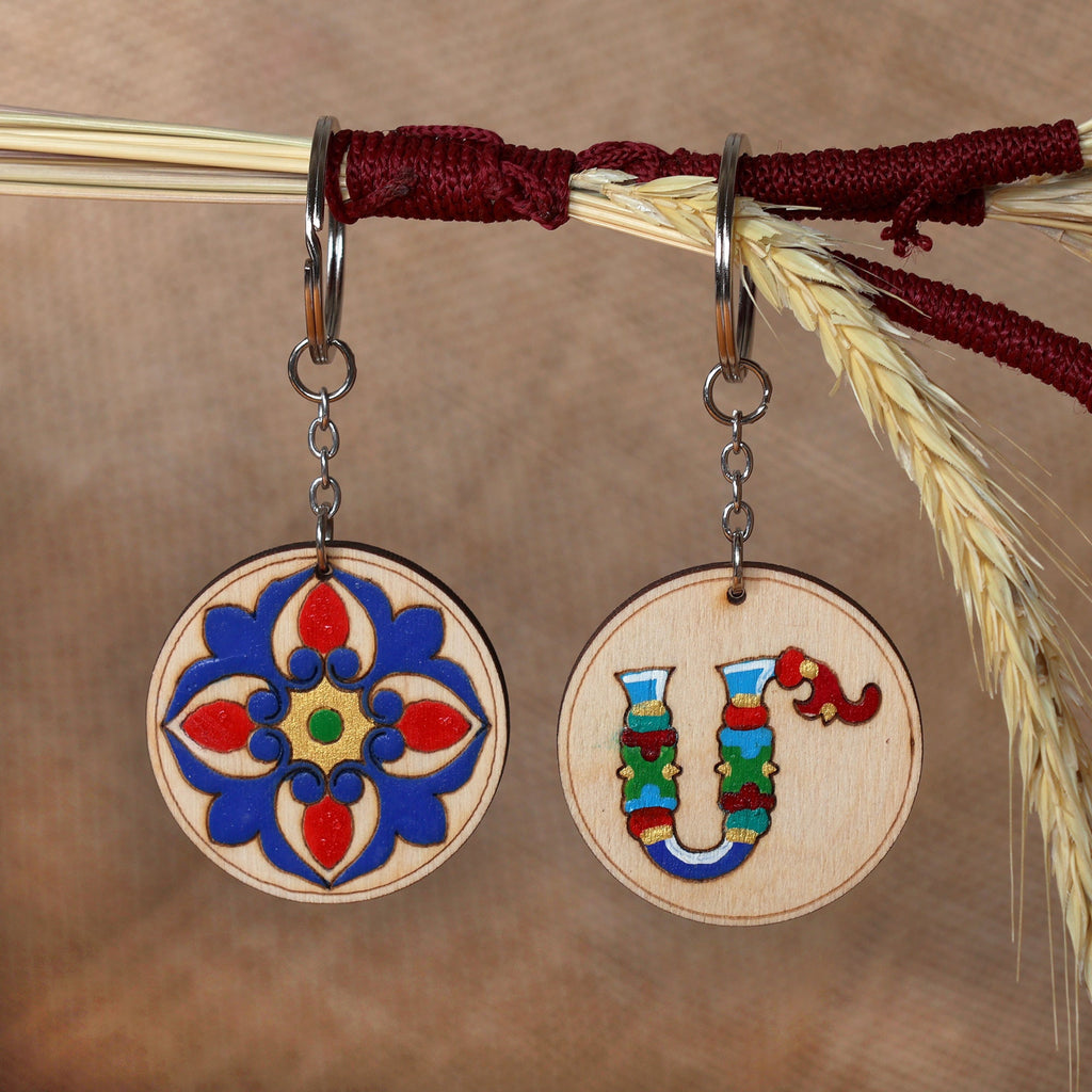 Handcrafted Set of 2 Letter M and Flower-Themed Keychains - Regal M