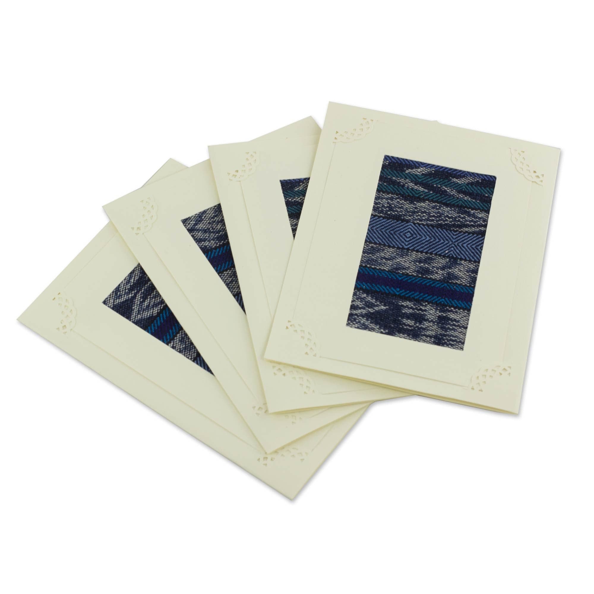 Blank Greeting Cards with Guatemala Weaving Inset (Set of 4) - Blue Maya Night