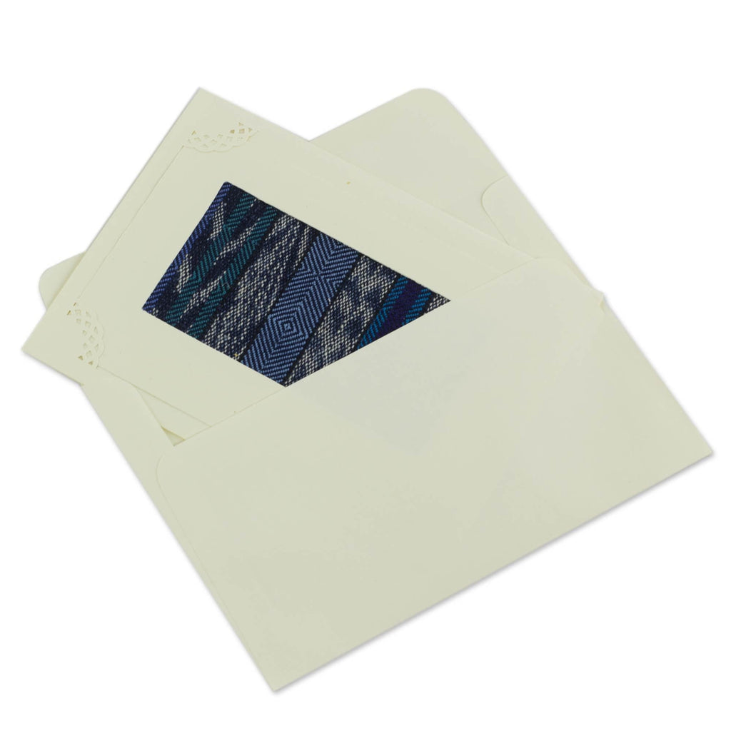 Blank Greeting Cards with Guatemala Weaving Inset (Set of 4) - Blue Maya Night