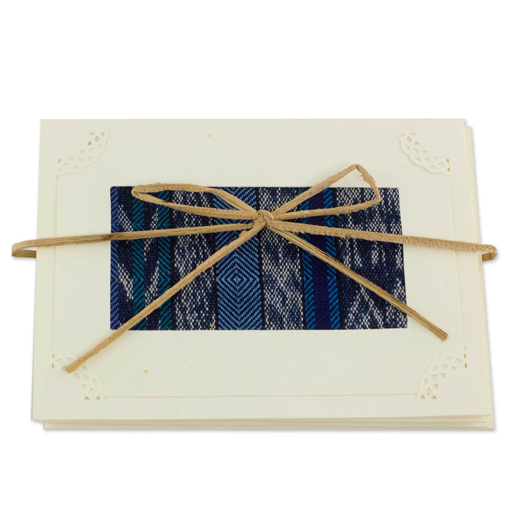 Blank Greeting Cards with Guatemala Weaving Inset (Set of 4) - Blue Maya Night